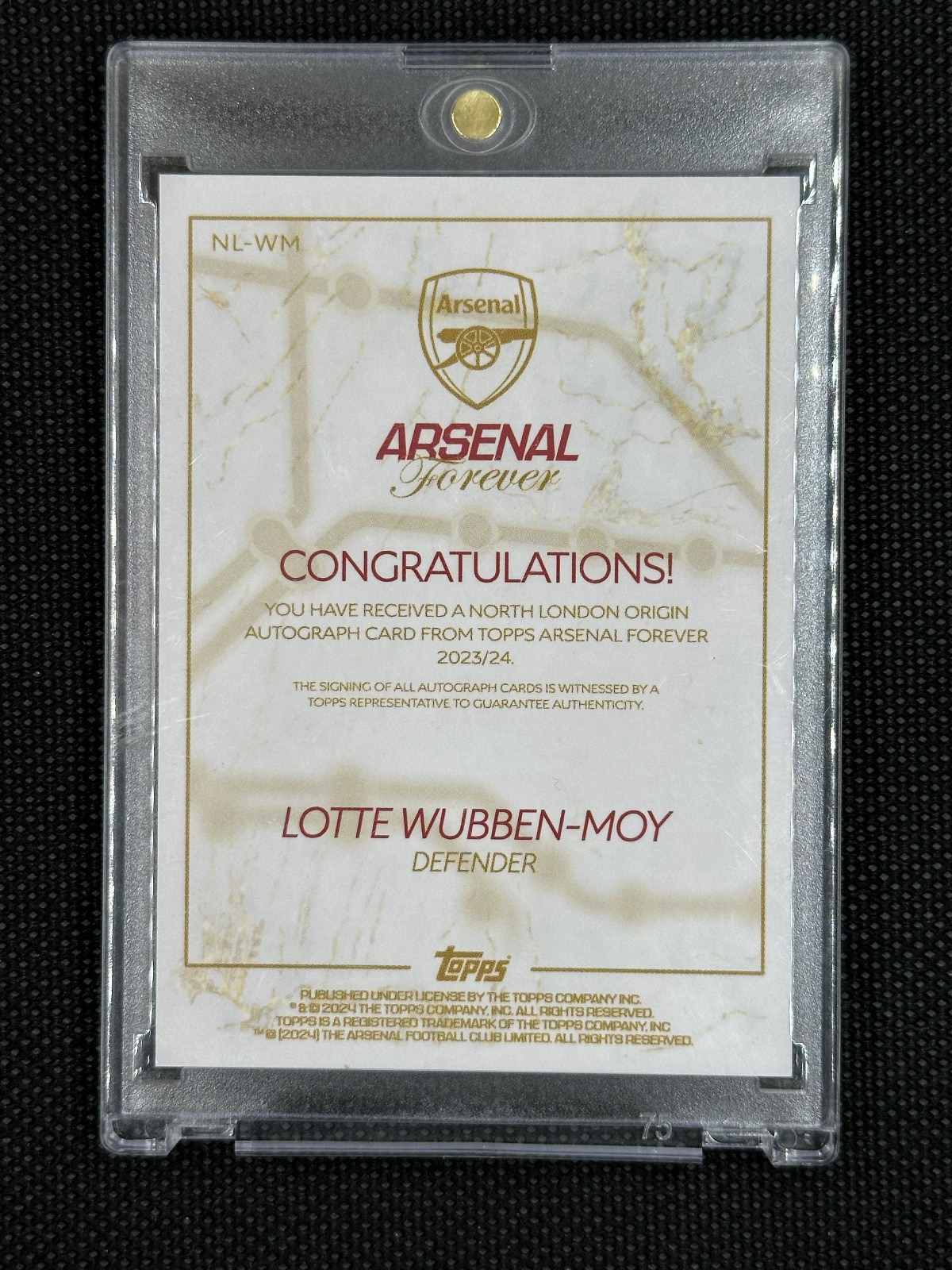 Lotte Wubben-Moy Auto /75 Topps Arsenal Forever 2023/24