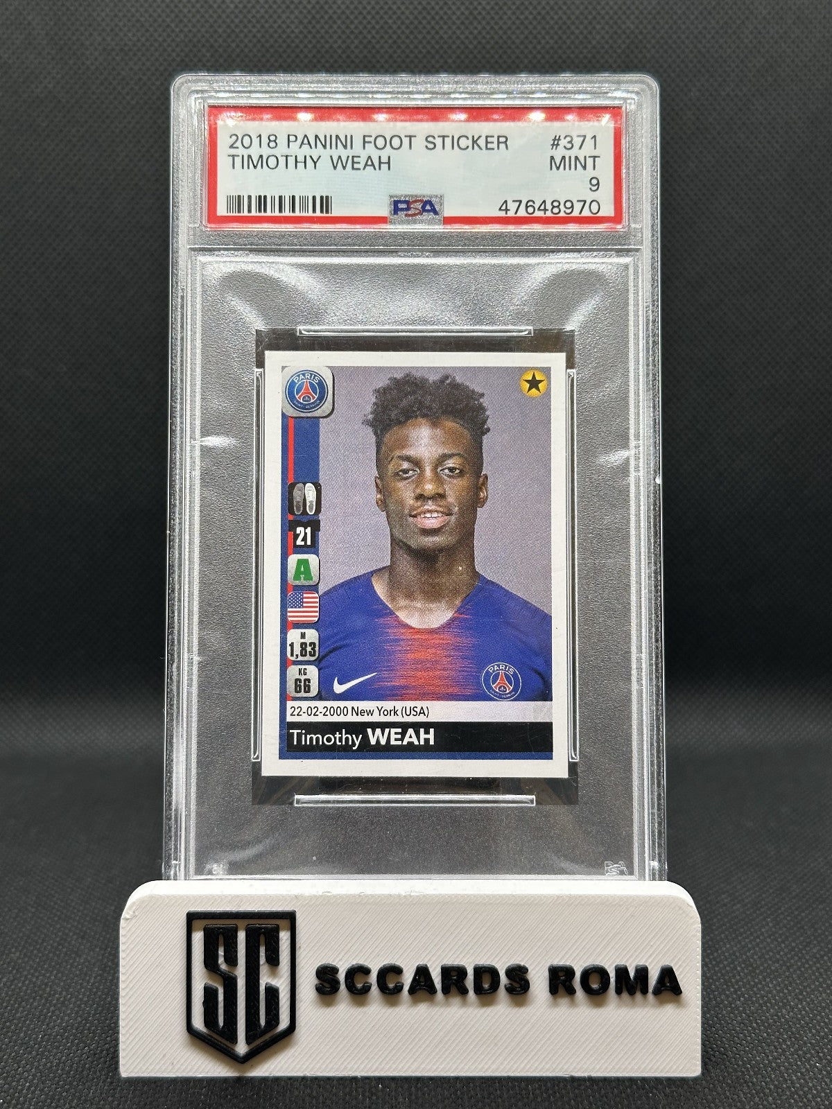 Timothy Weah 2018/19 Panini Foot Sticker PSA 9 MINT