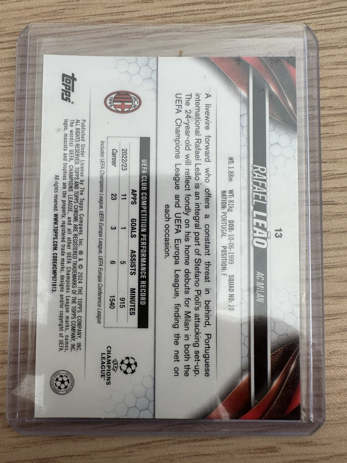 Rafael Leao 45/150 Topps Chrome UCL 2024