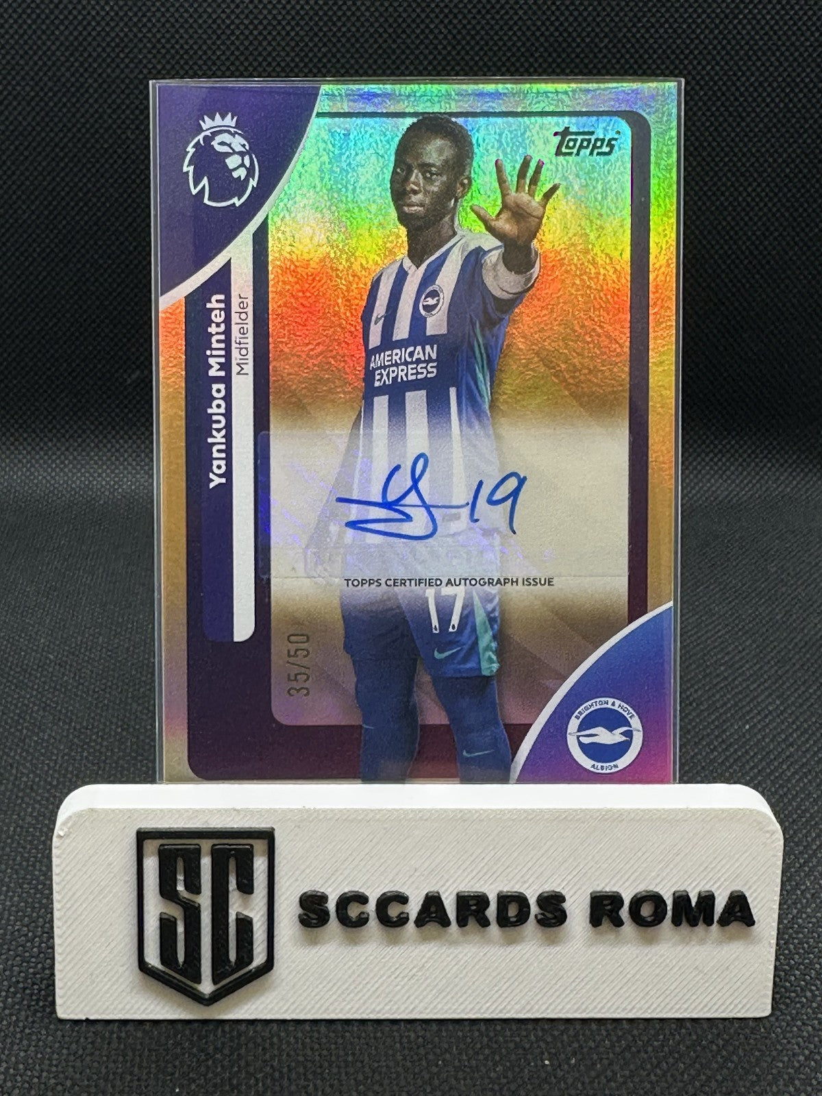Yankuba Minteh Autograph /50 Topps Premier League 2026 Gold Sparkle