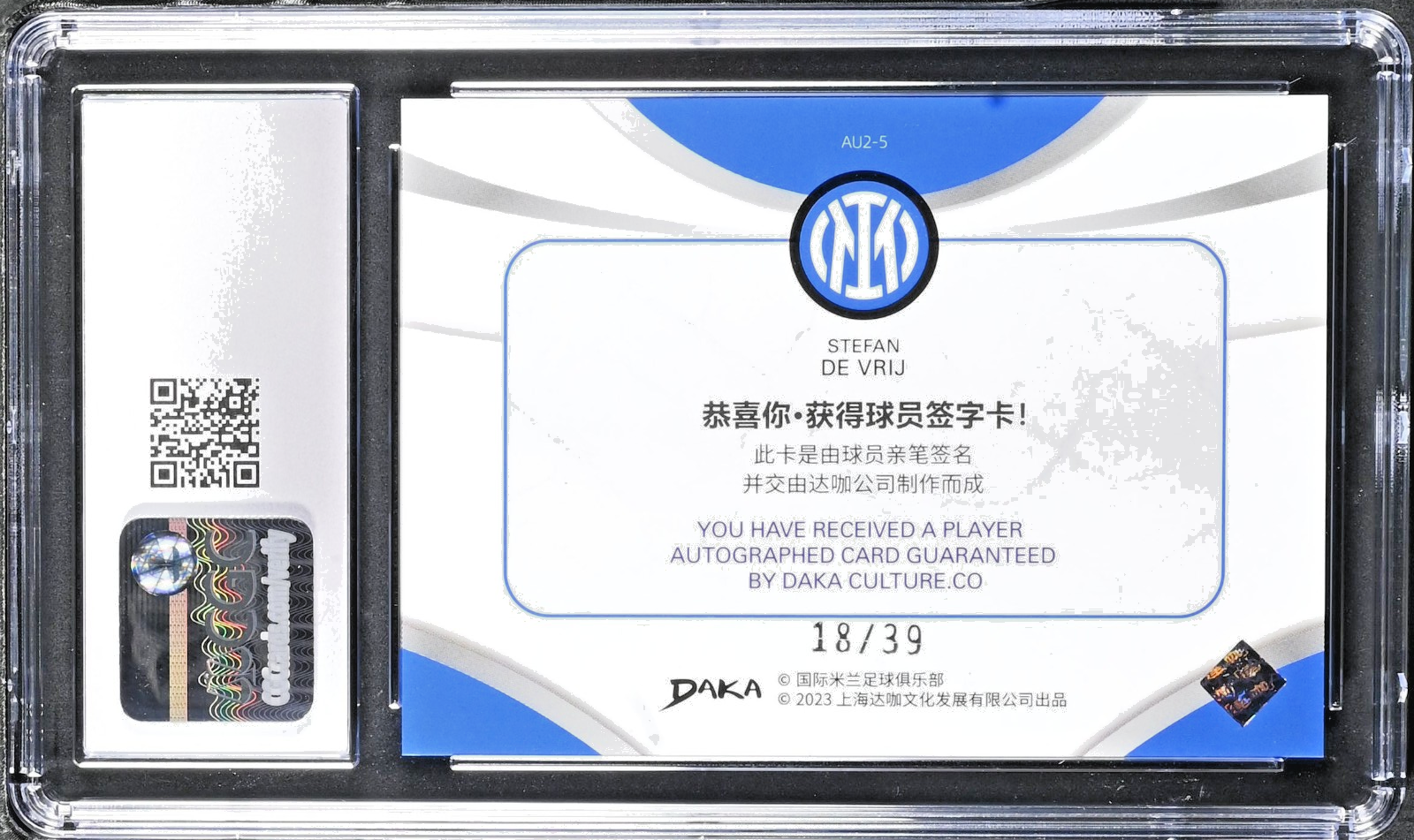 Stefan de Vrij Autograph /39 CGC 9 Mint Daka F.C. Internazionale Milano 2023