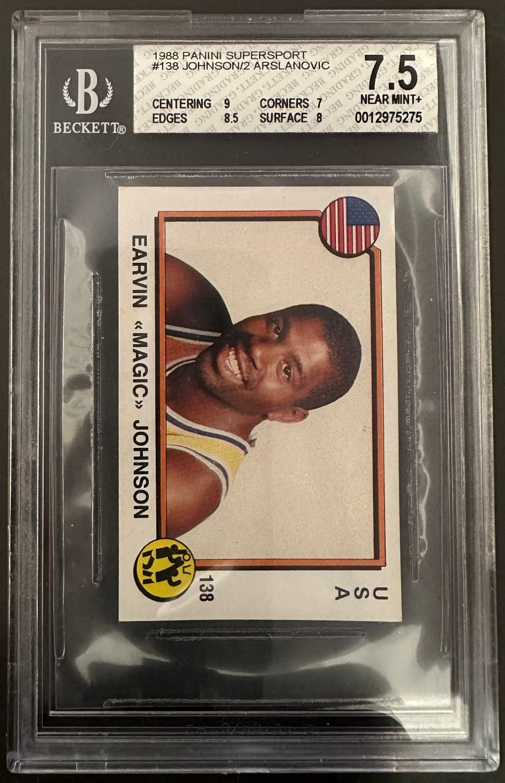 Magic Johnson/Mustafa Arslanovic 1988 Panini Supersport Beckett 7.5 Near Mint+