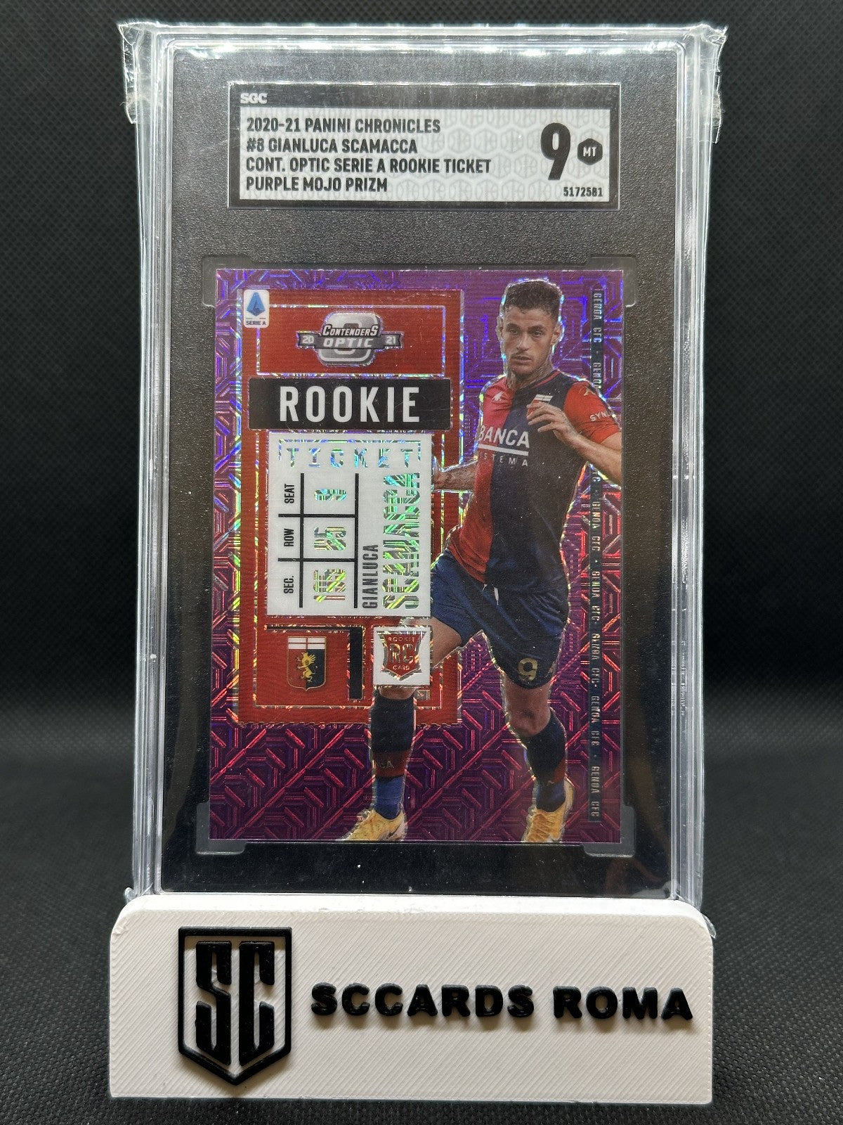 Gianluca Scamacca Rookie Ticket Purple Mojo Prizm Panini Chronicles SGC 9 MT