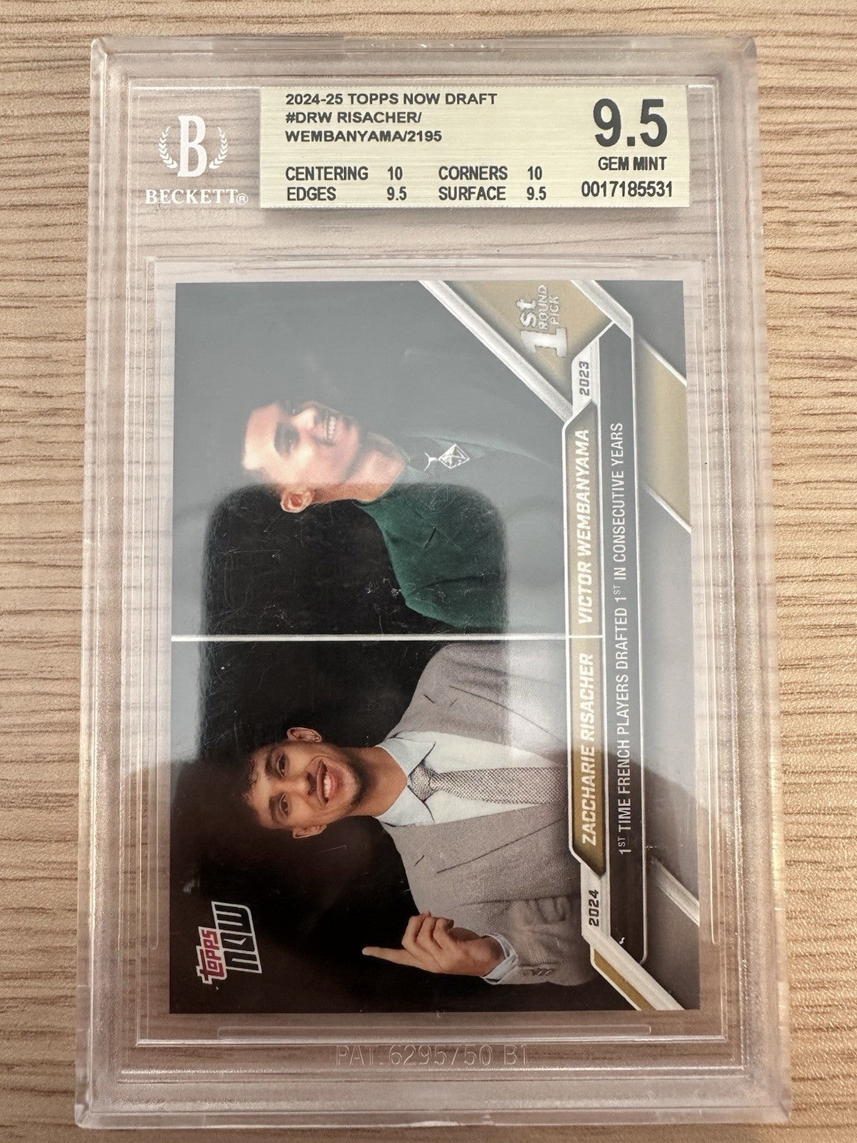 Wembanyama - Risacher Topps Now Draft 1st Round Pick BGS 9.5 Rookie