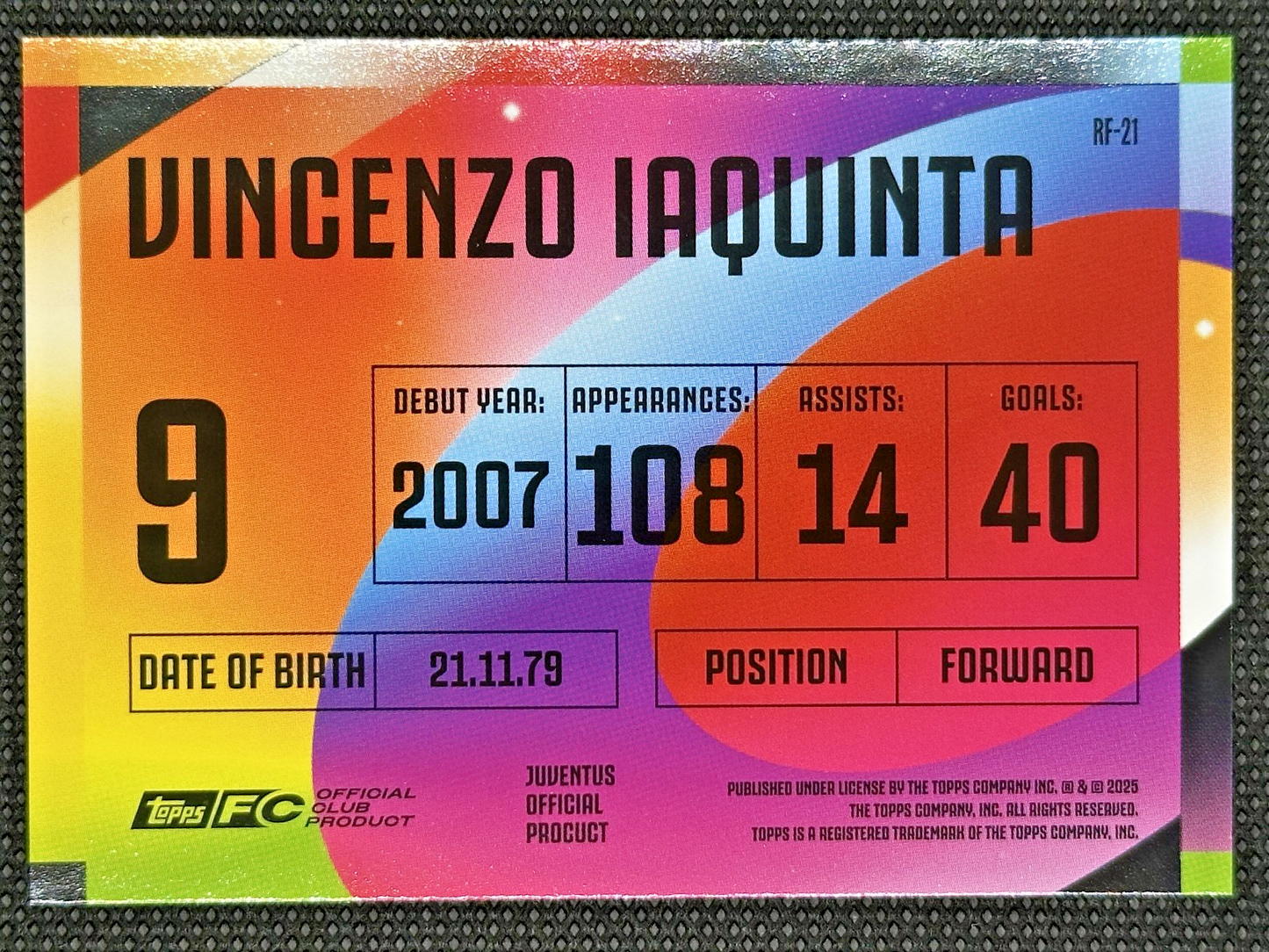 Vincenzo Iaquinta Raimbow Flick Case Hit Topps Team Set Juventus 2025/26
