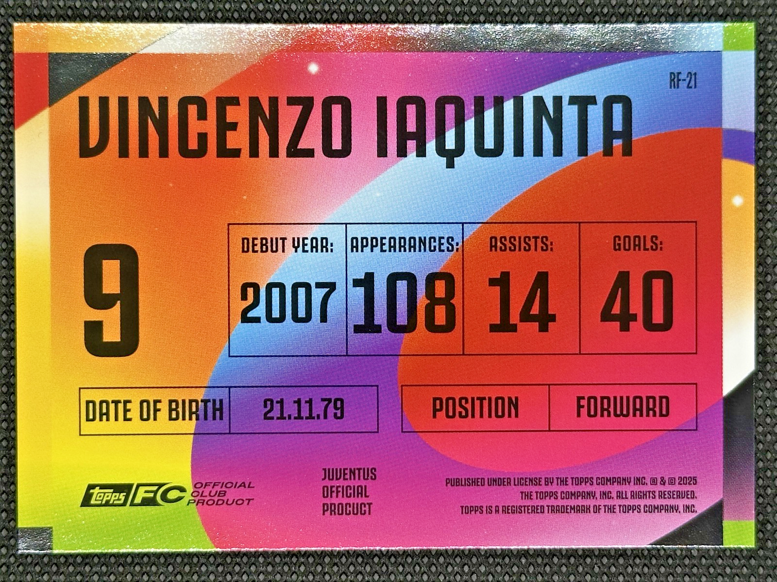 Vincenzo Iaquinta Raimbow Flick Case Hit Topps Team Set Juventus 2025/26