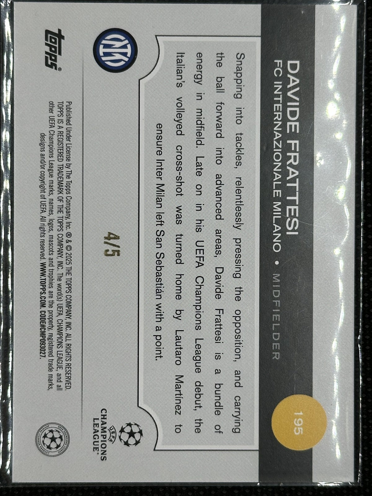 Davide Frattesi /5 Topps UEFA Champions League 2025