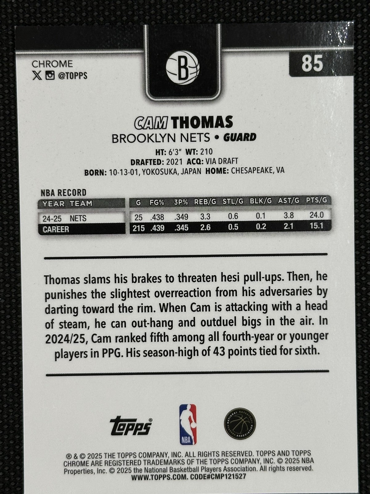 Cam Thomas /25 Topps Chrome NBA 2025