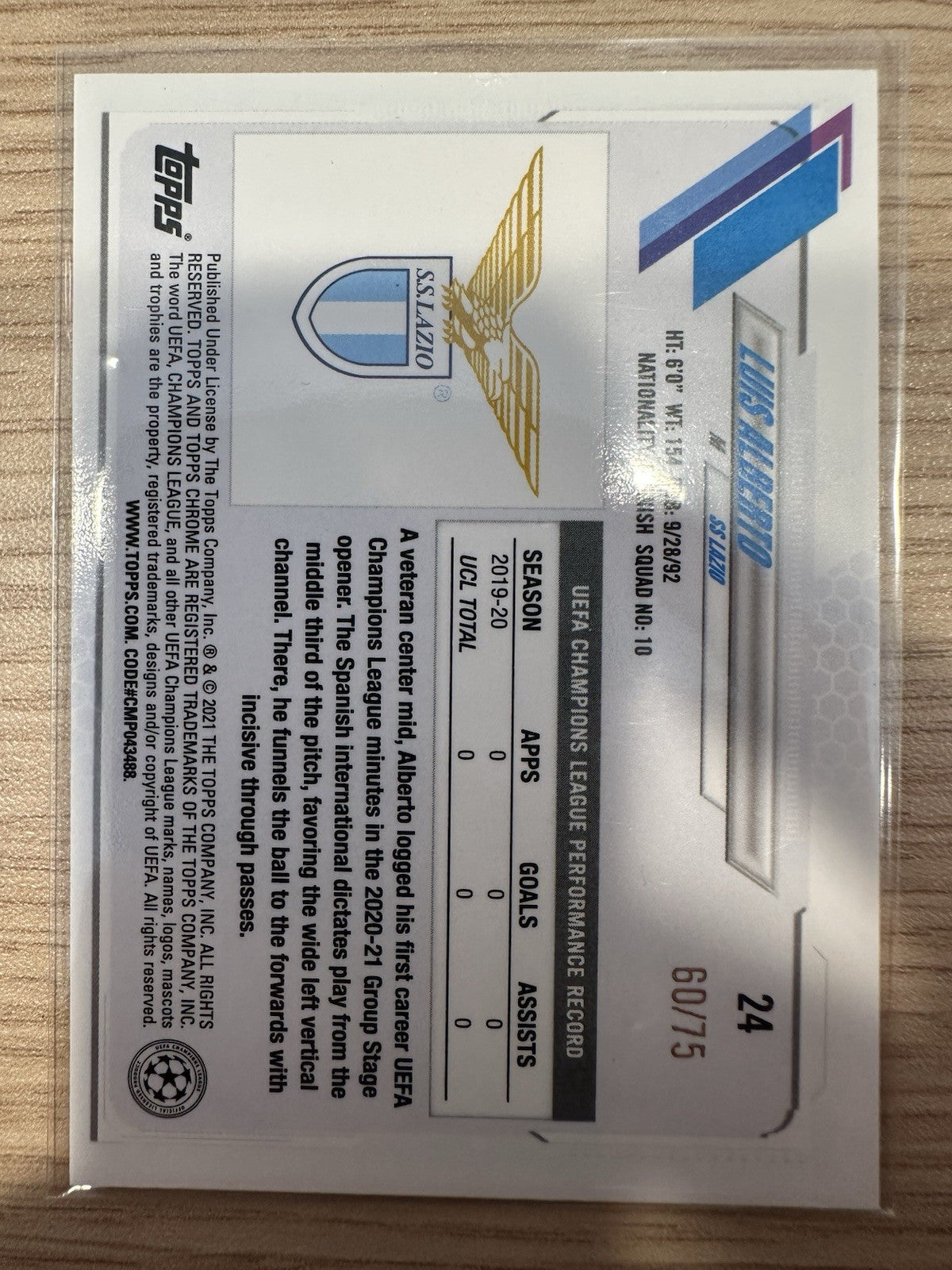 Luis Alberto 60/75 Topps Chrome UCL 2021