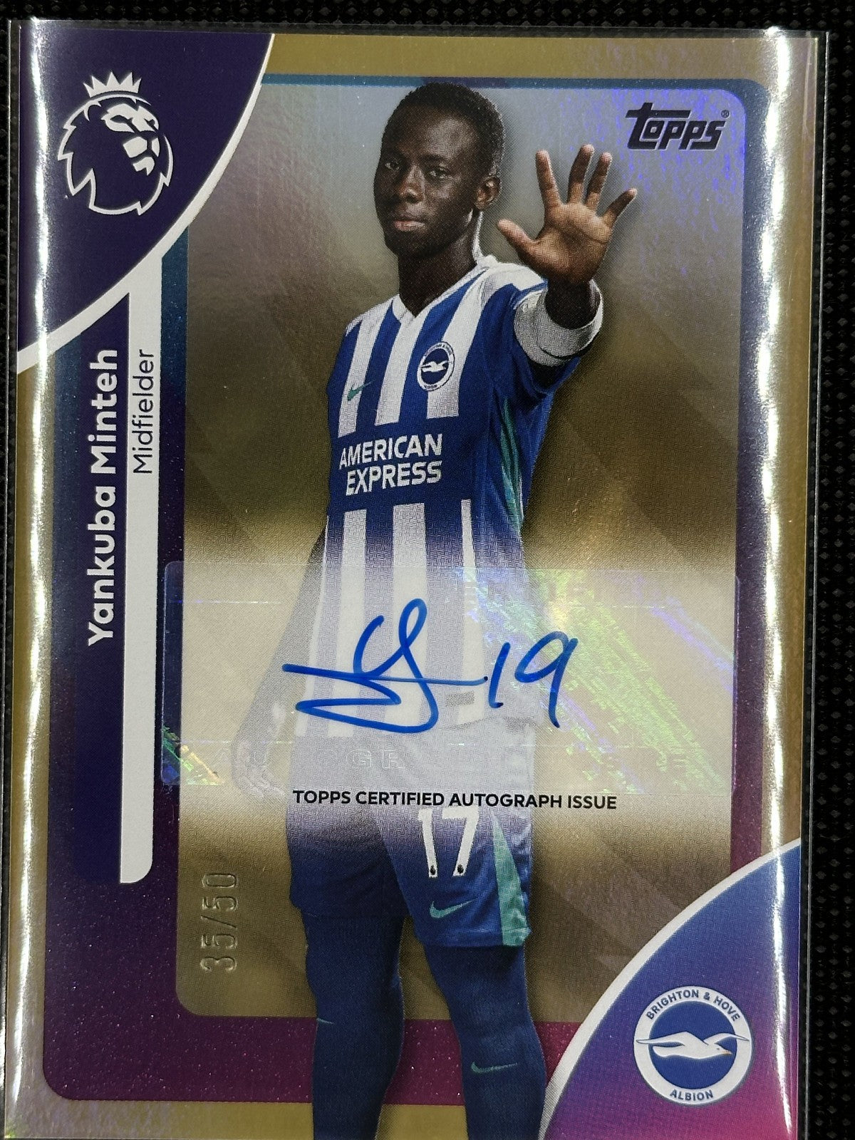 Yankuba Minteh Autograph /50 Topps Premier League 2026 Gold Sparkle