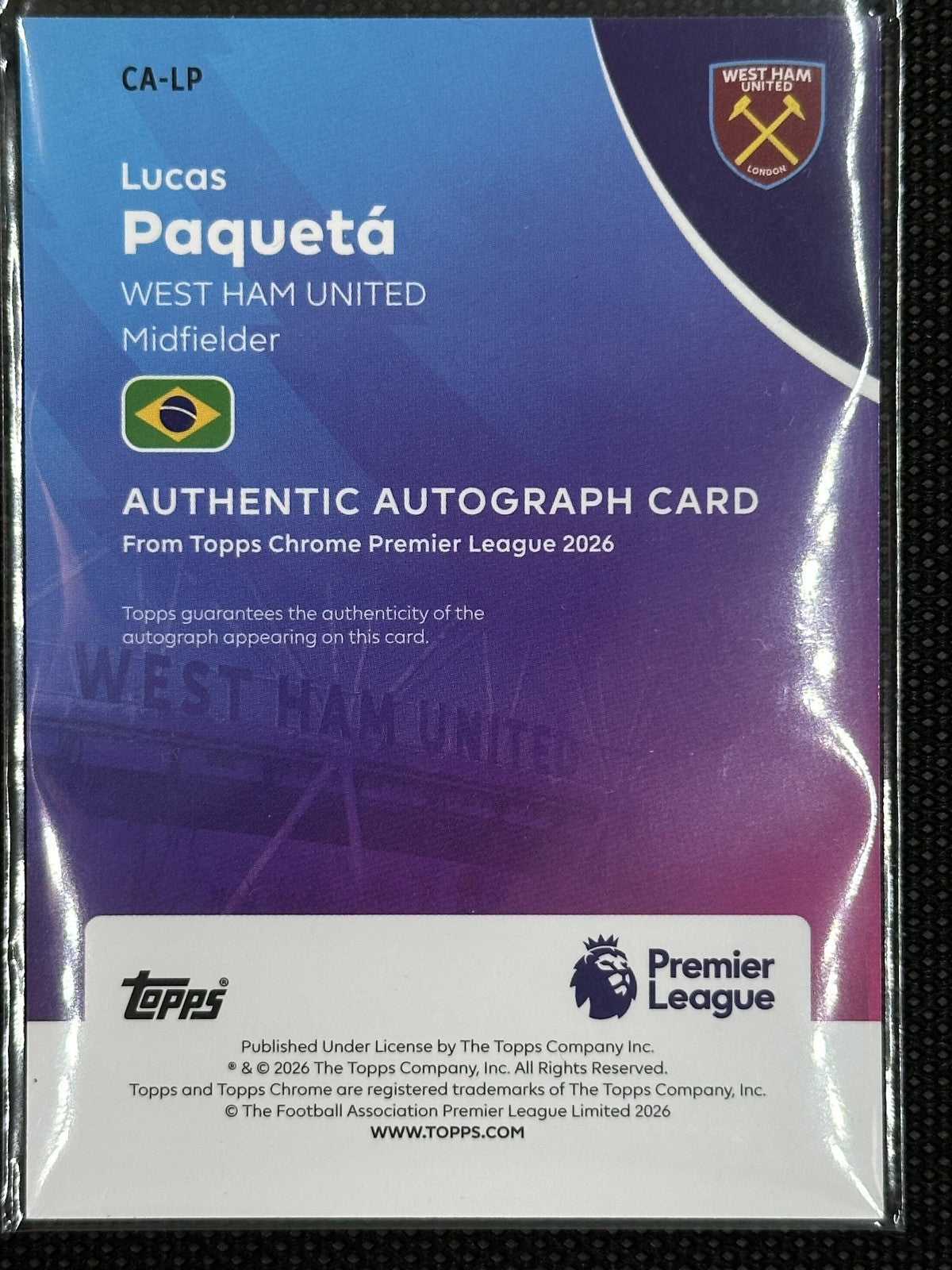 Lucas Paquetà Autograph /150 Topps Chrome Premier League 2026