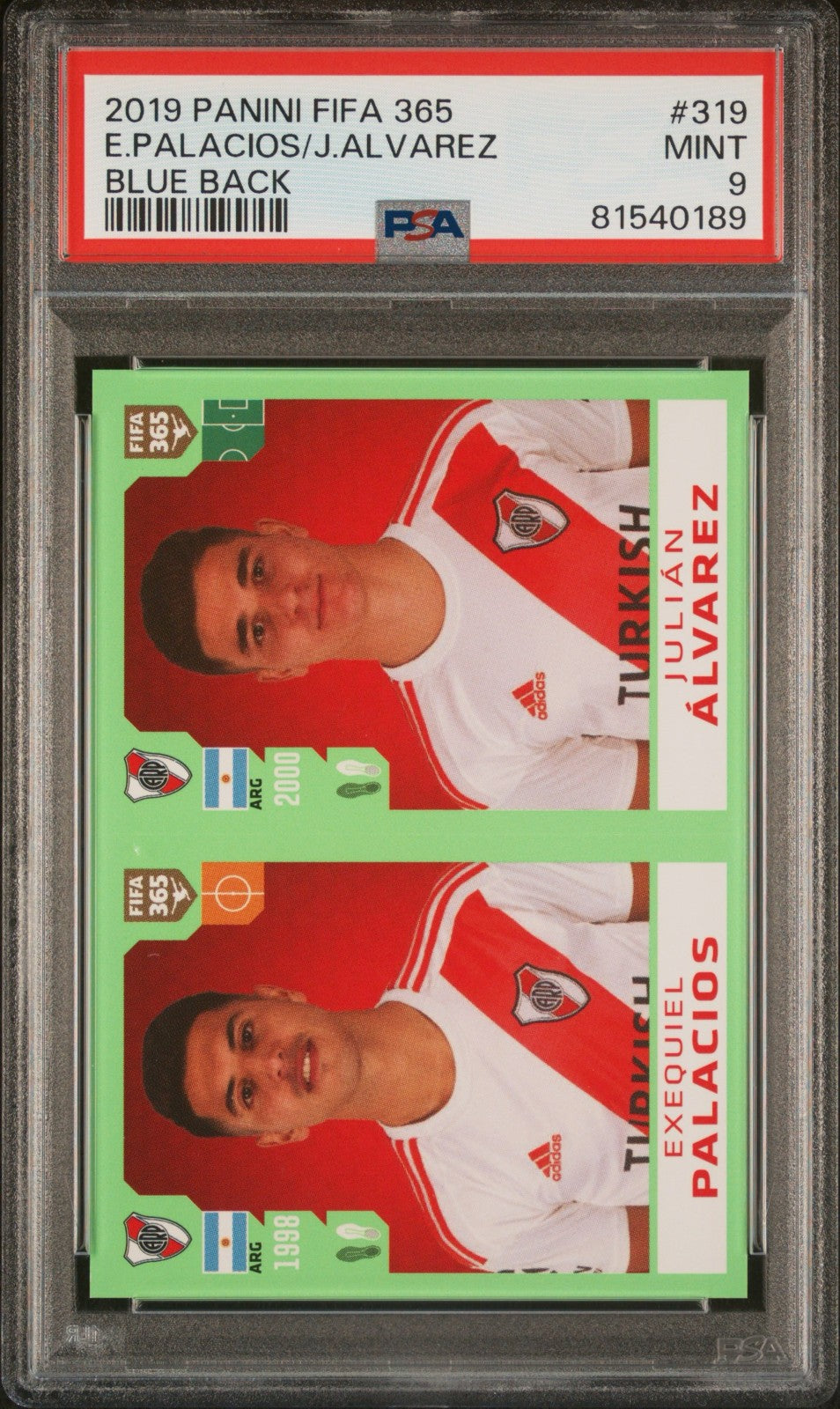 Exequiel Palacios Julian Alvarez Panini Fifa 365 Blue Back PSA 9 MINT 2019