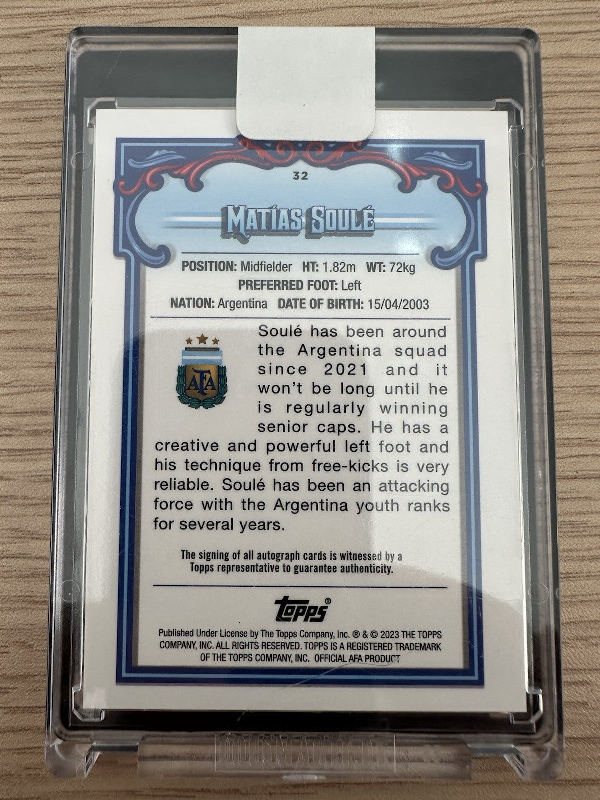 Matias Soule Autograph 1ST Bowman Topps Argentina Fileteado 2023