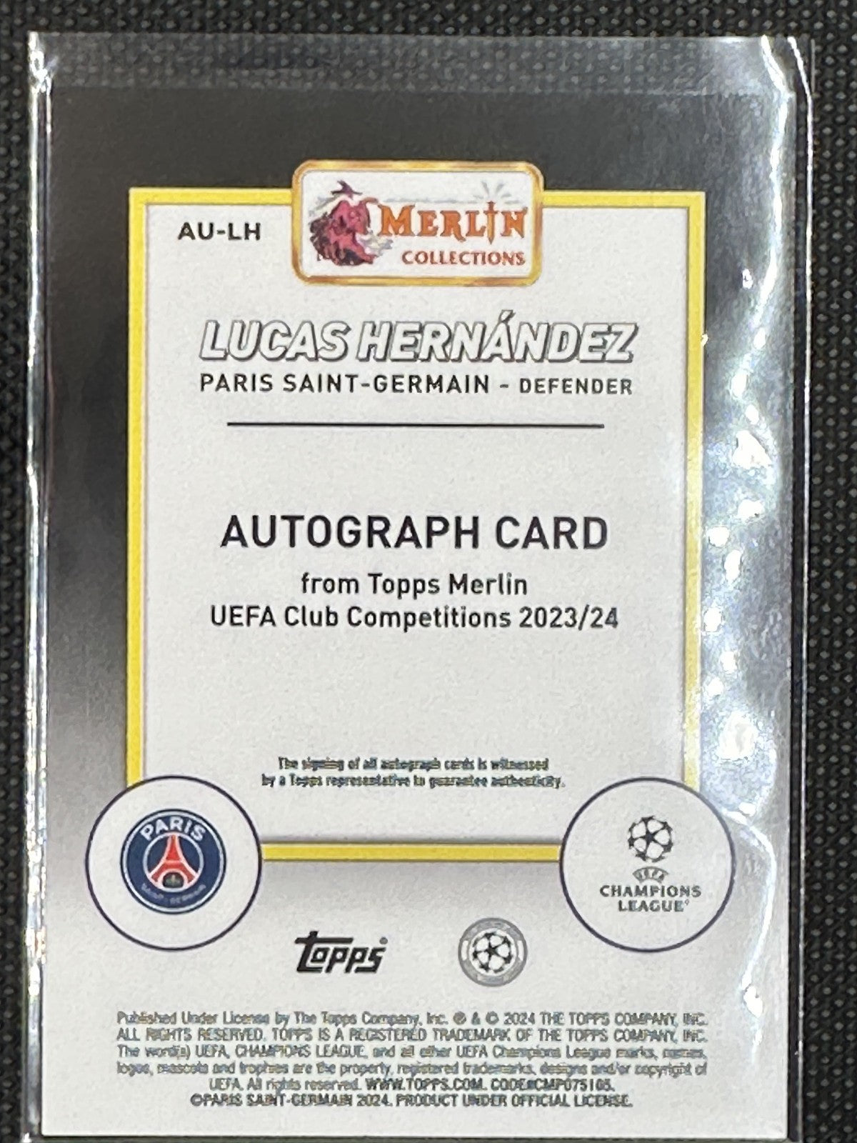 Lucas Hernández Autograph Topps Merlin UEFA Club Competition 2023/24