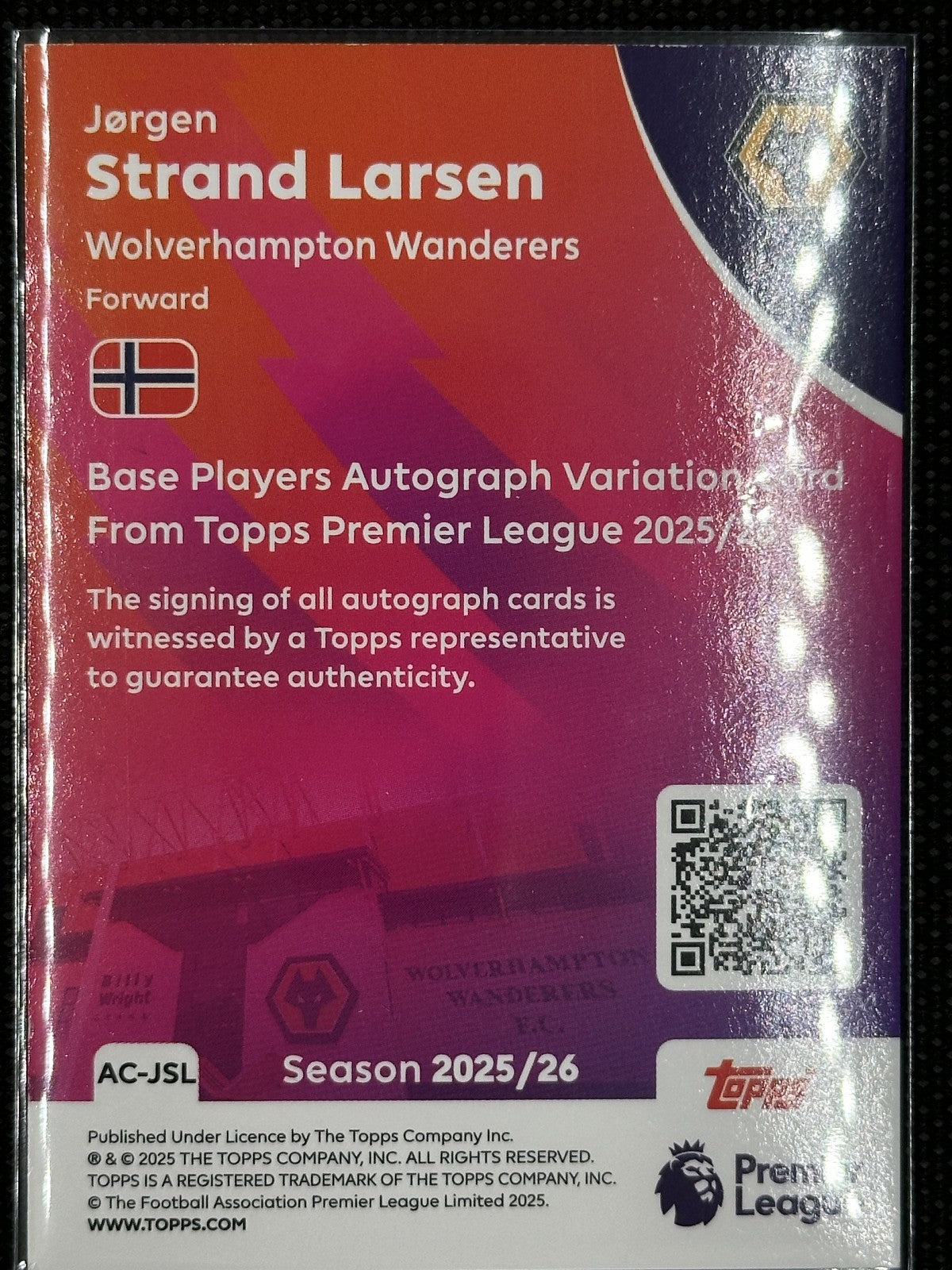 Jørgen Strand Larsen Autograph Topps Premier League 2026 Silver Sparkle