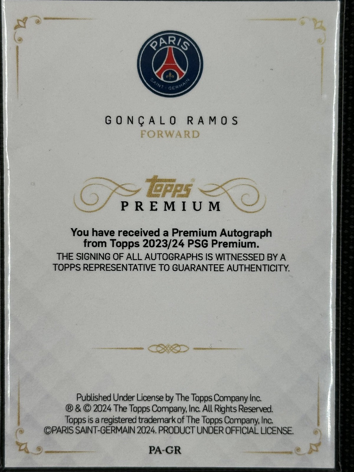 Gonçalo Ramos Autograph /49 Topps 2023/23 PSG Premium