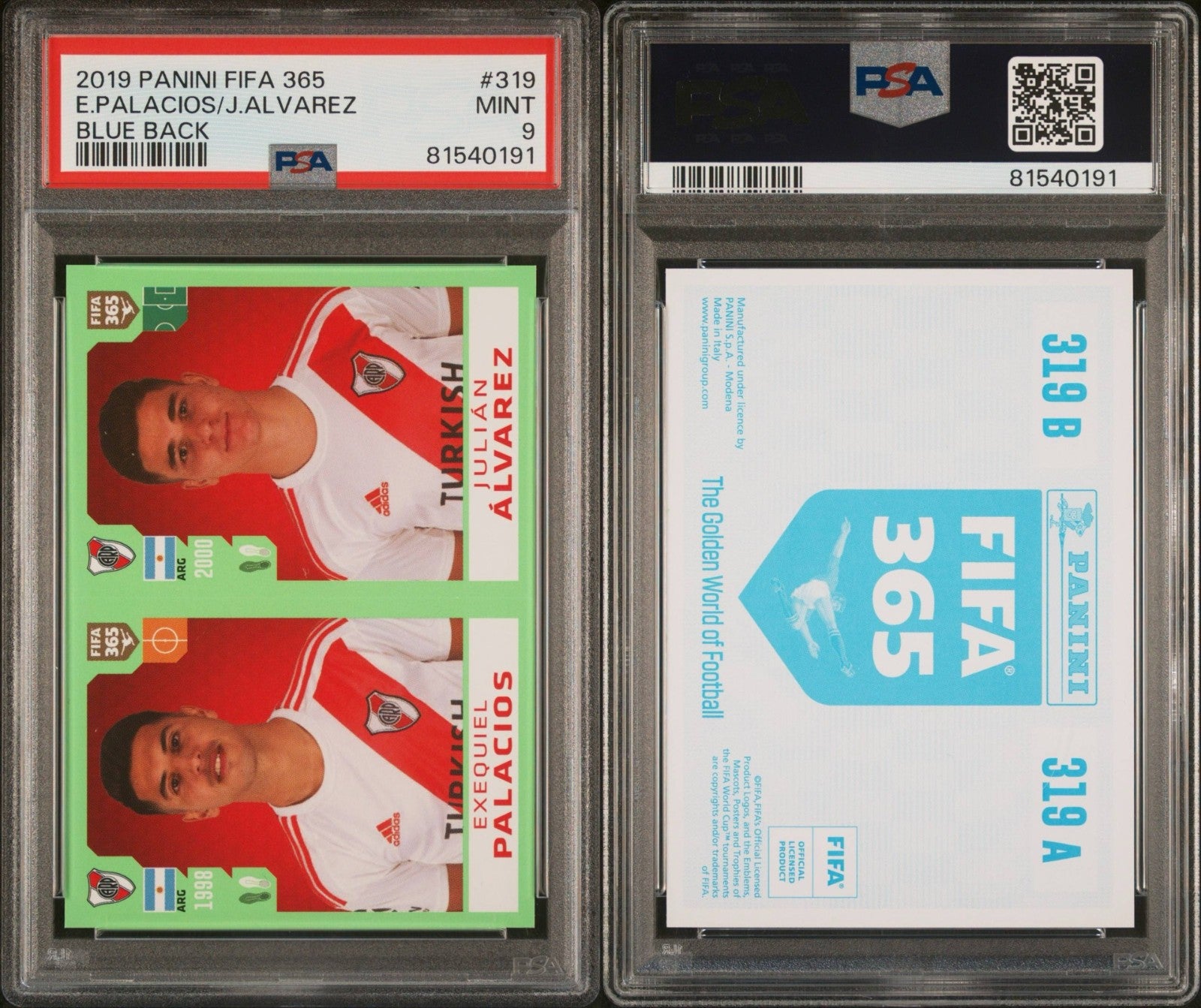 Exequiel Palacios Julian Alvarez Panini Fifa 365 Blue Back PSA 9 MINT 2019