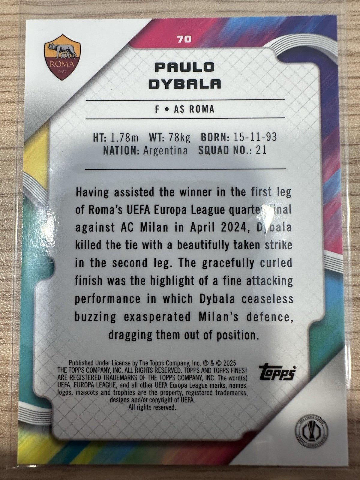 Paulo Dybala 225/275 Topps Finest UEL 2025