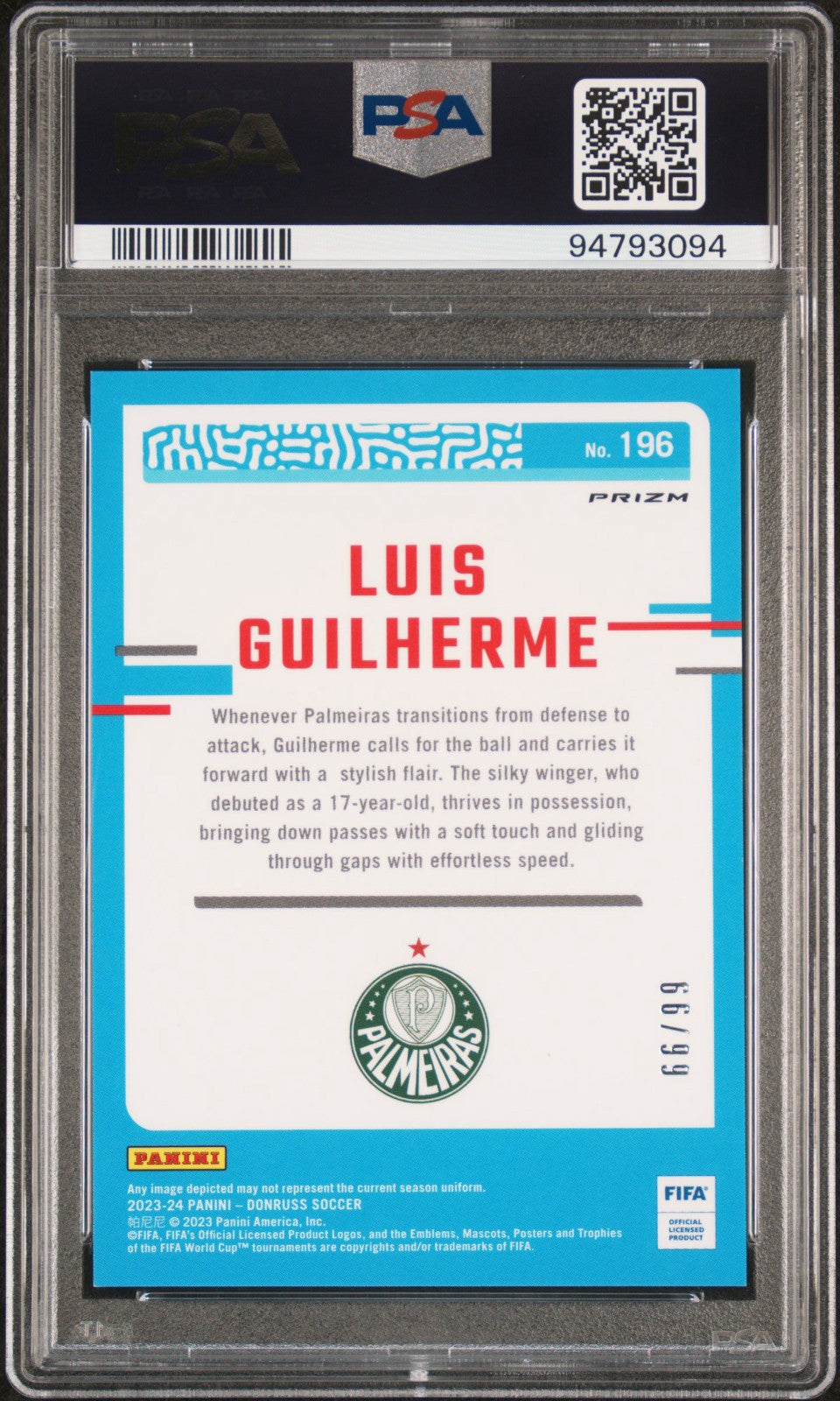 Luis Guilherme Rated Rookie Optic-Blue Donruss FIFA 2023/24 PSA 10 GEM MT
