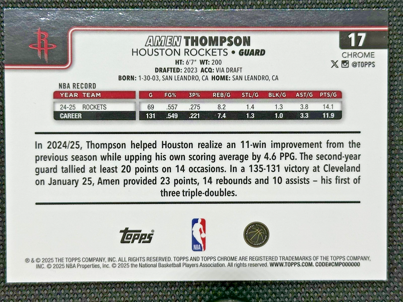 Amen Thompson /150 Topps Chrome NBA 2025