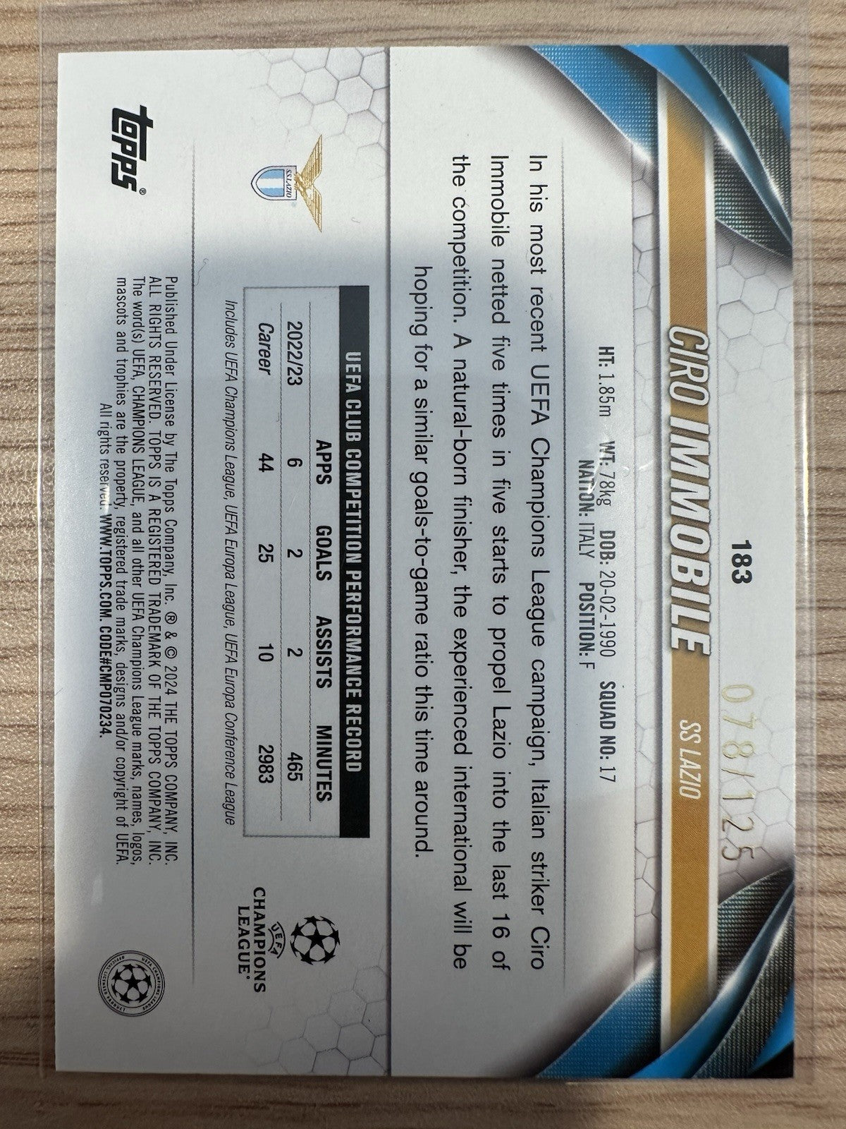 Ciro Immobile 78/125 Topps UCL  2024