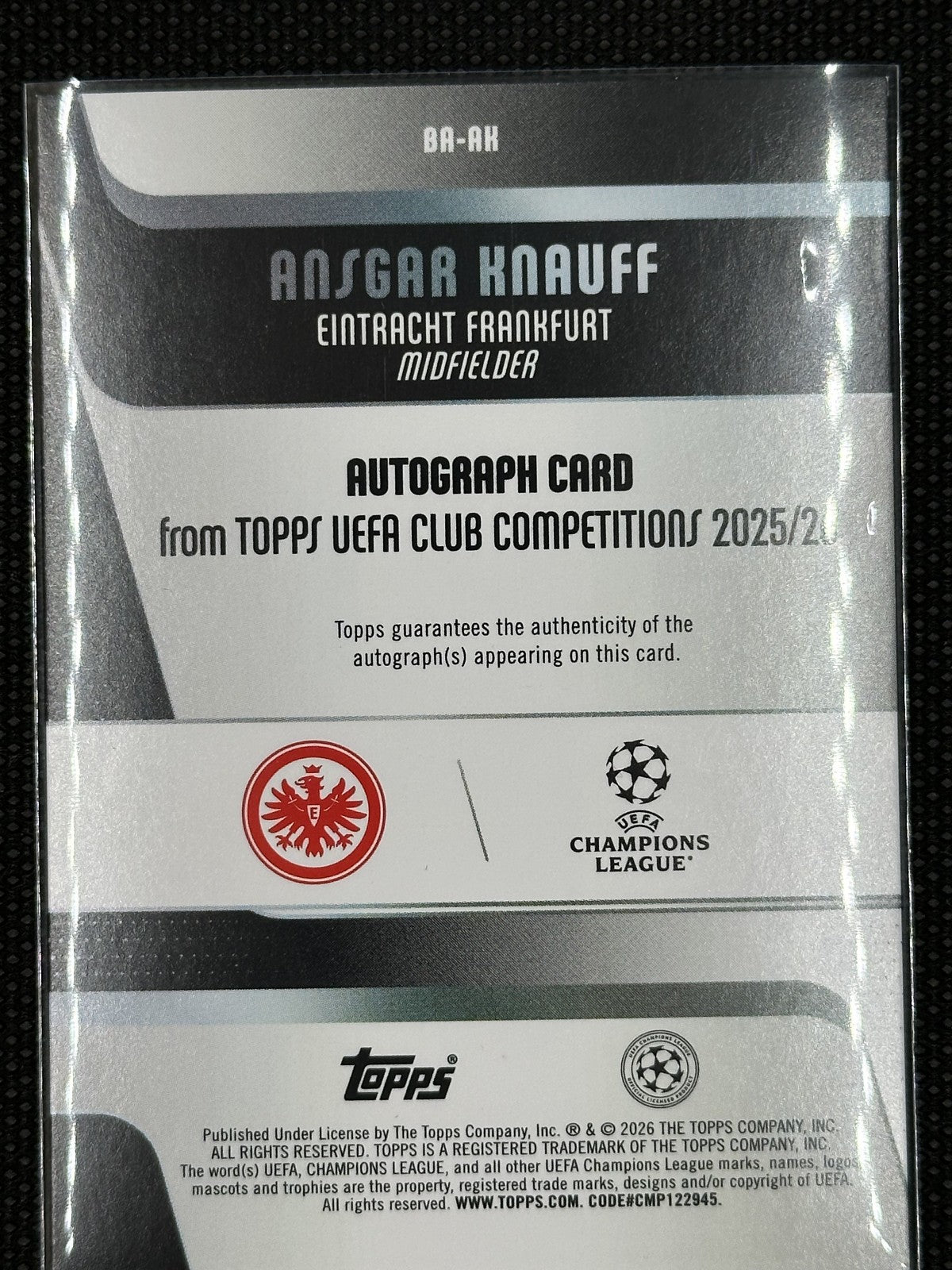 Ansgar Knauff Autograph Topps UEFA Club Competition 2025/26