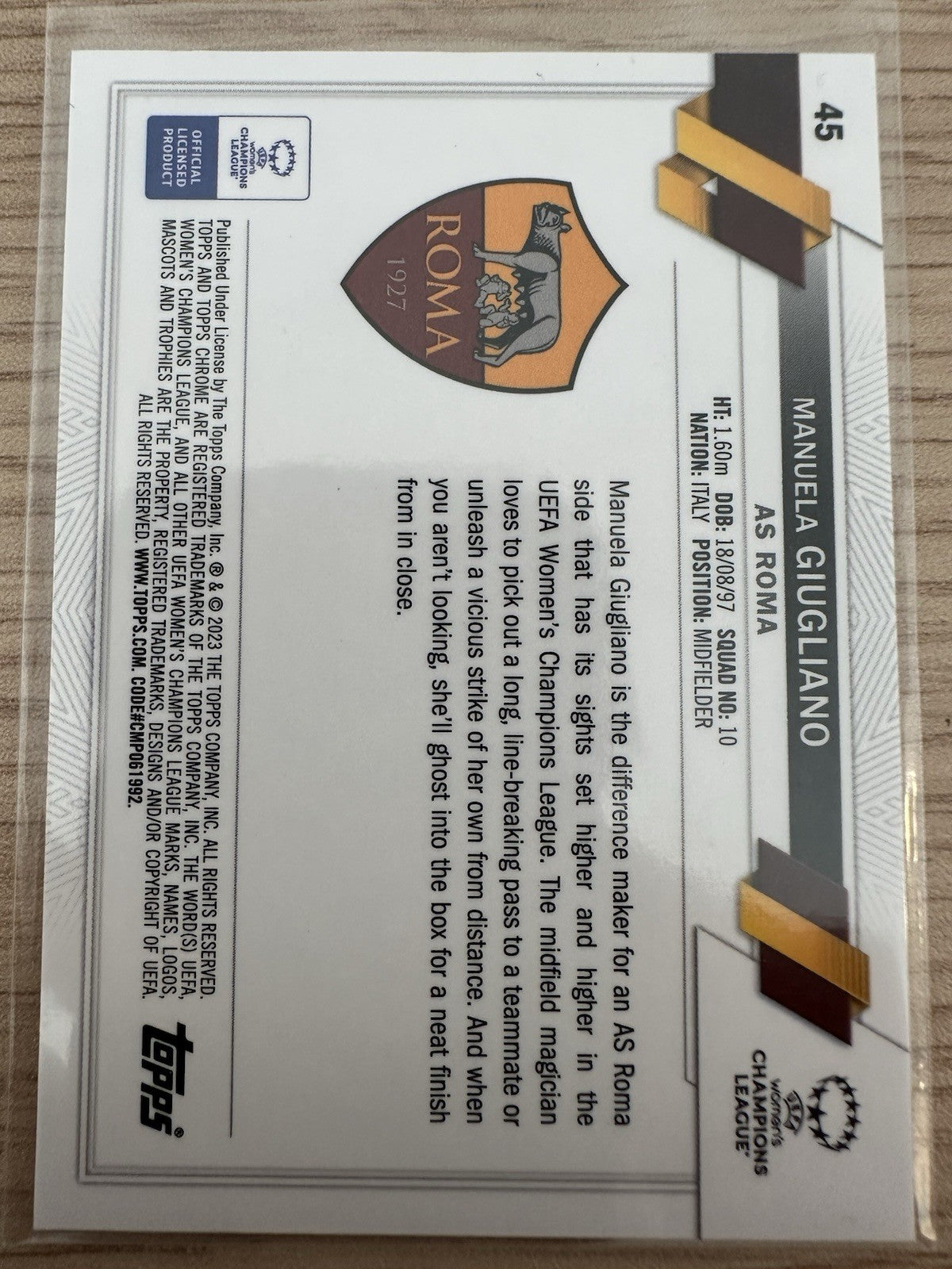 Manuela Giugliano 7/10 Rookie Black Topps Chrome UCC 2022/23