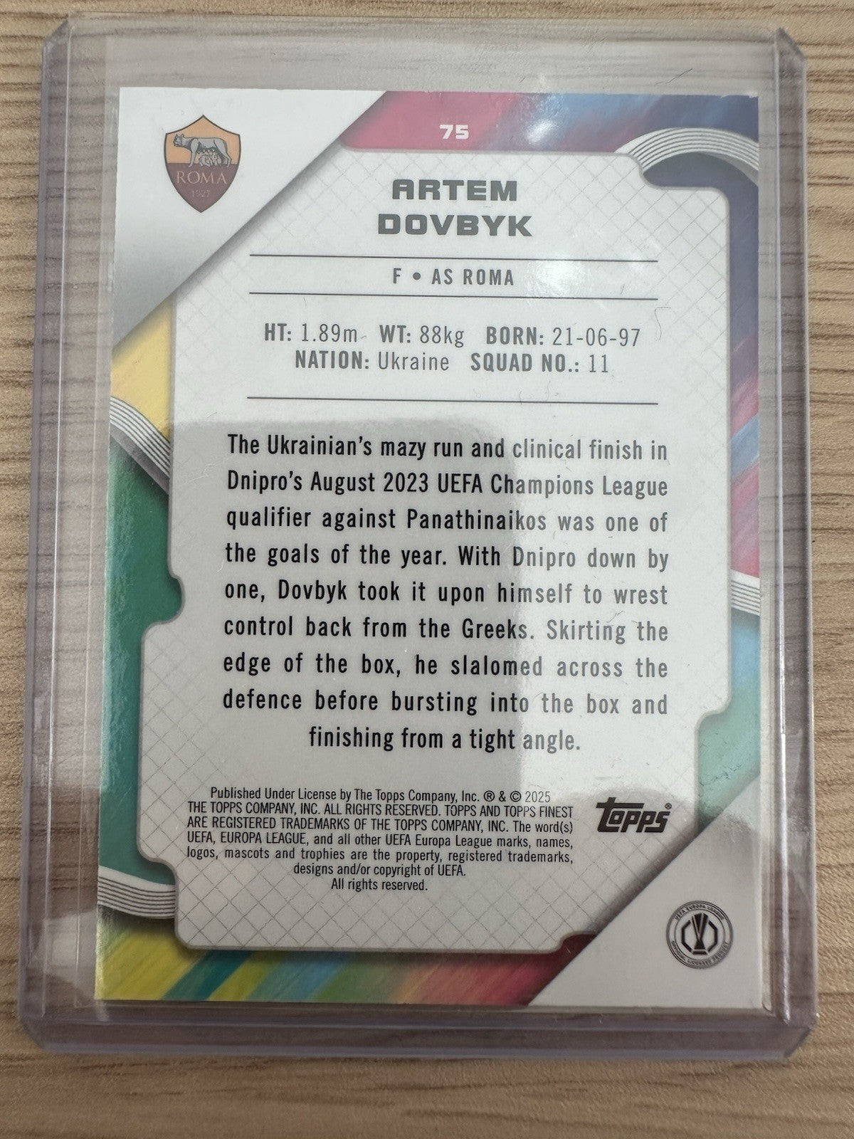 Artem Dovbyk 34/75 Topps Finest 2025