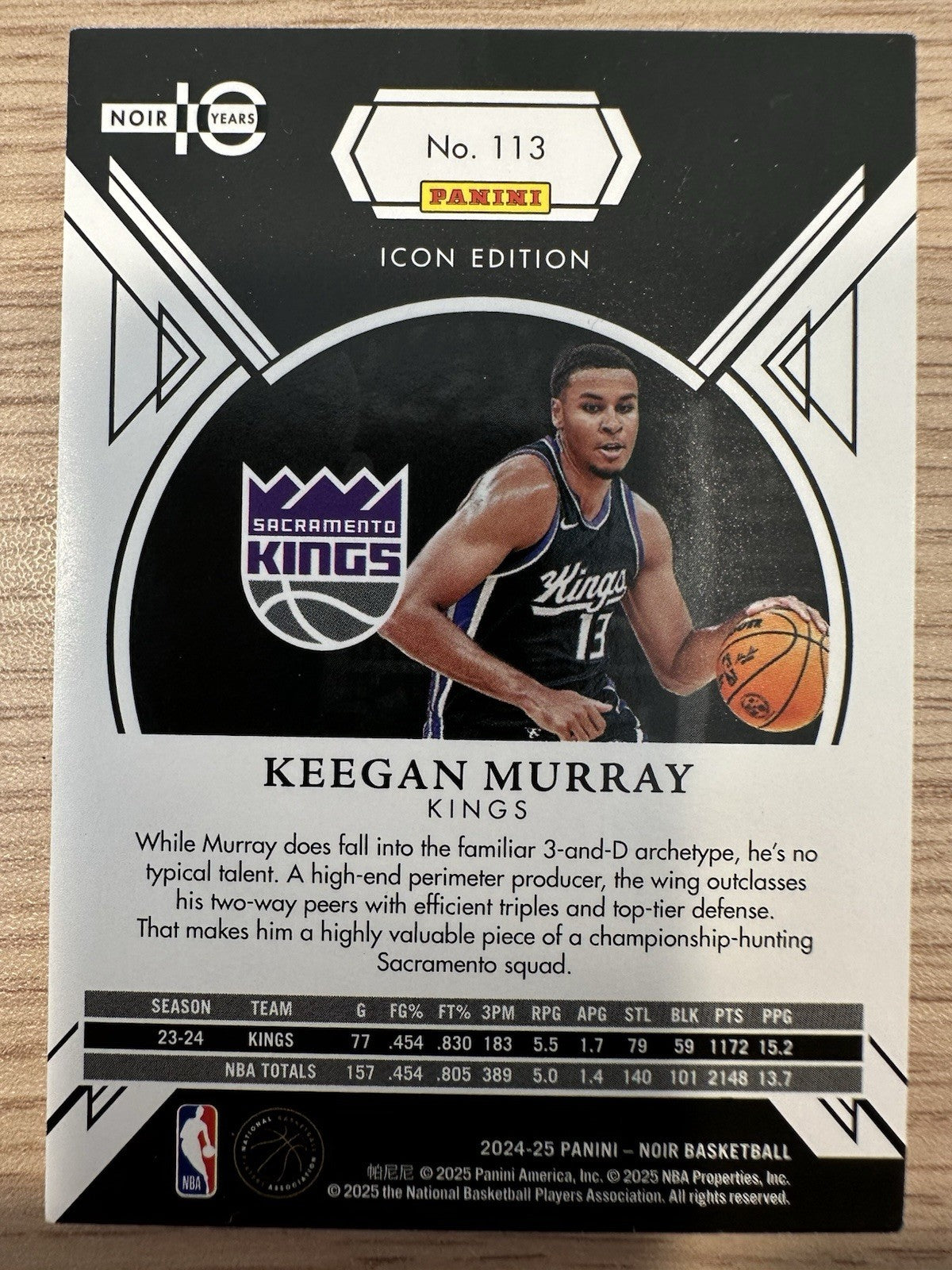 Keegan Murray 4/15 Panini Noir Icon Edition 2024/25