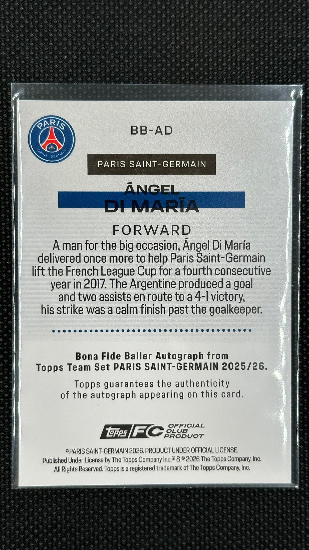 Angel Di Maria auto /50 gold bona fide Topps psg
