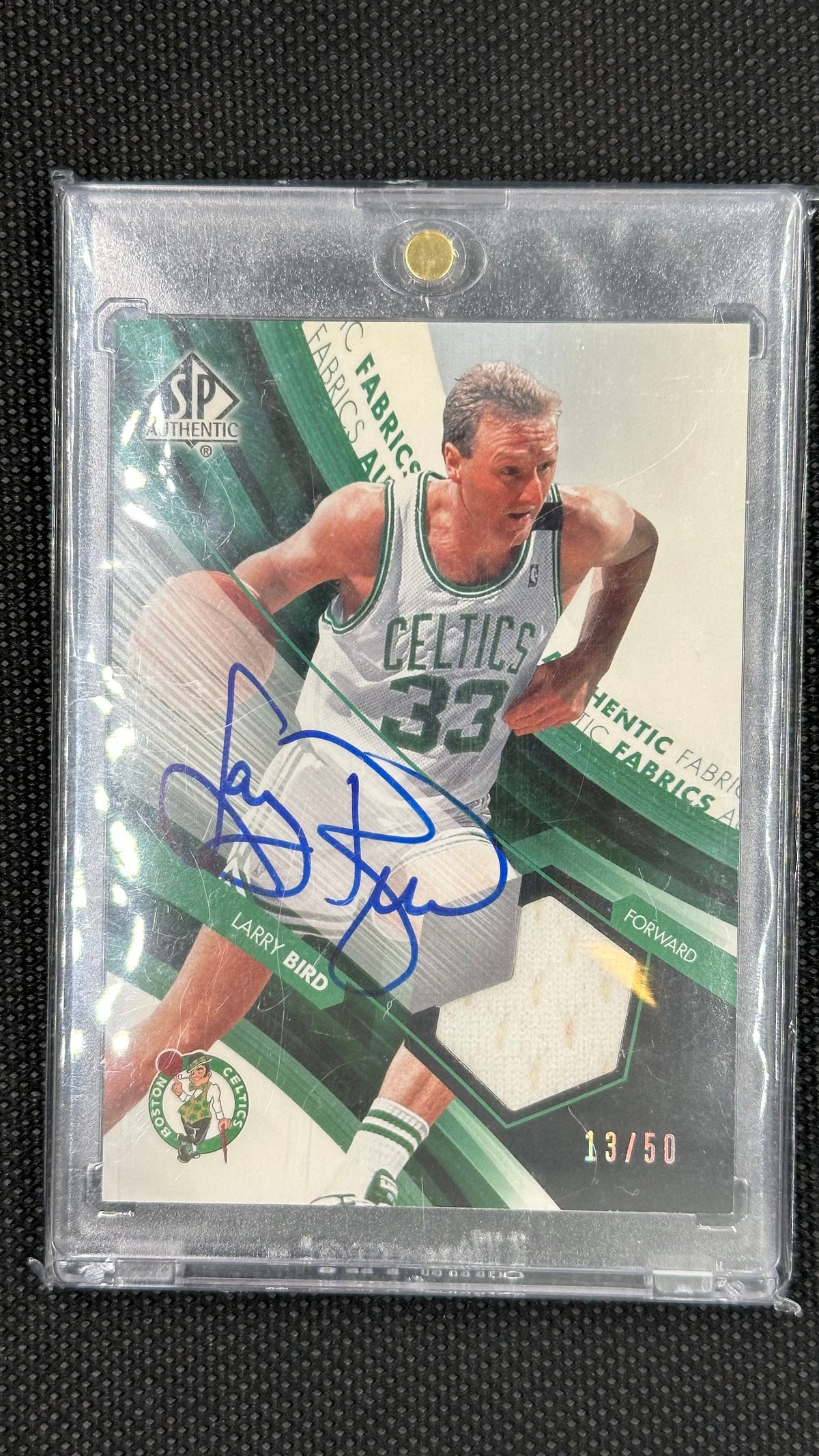 Larry Bird auto patch /50 game used jersey Authentic Fabrics Autograph
