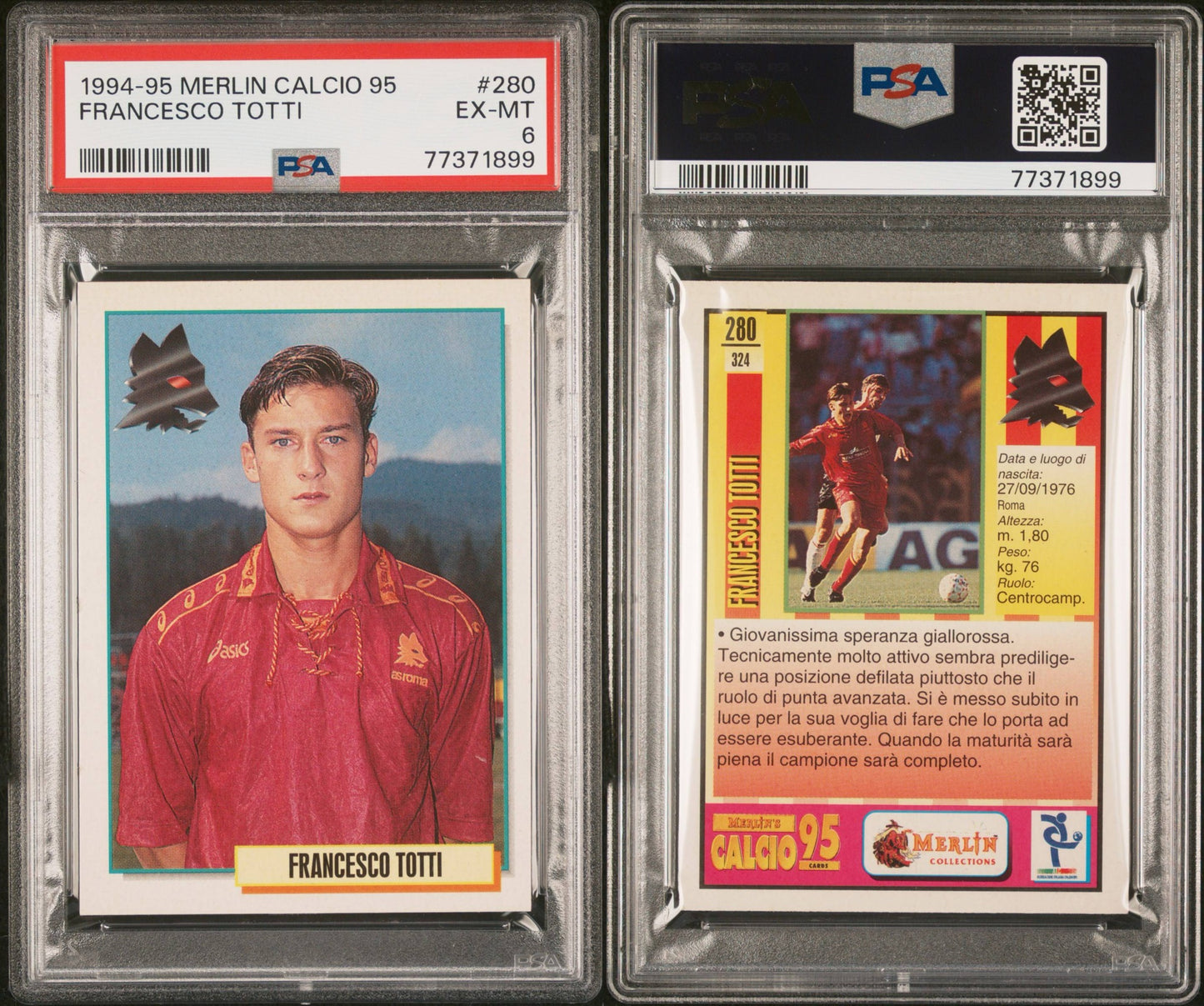 Francesco Totti 1994-95 Merlin Calcio 95 PSA 6 EX-MT