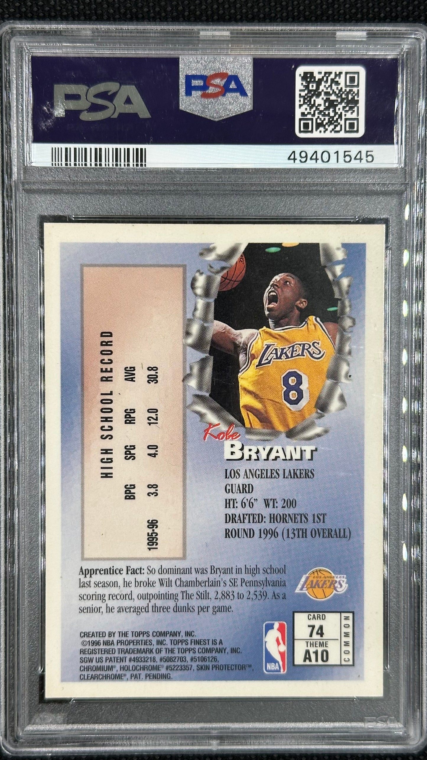 Kobe Bryant 1996 finest w coating PSA 8