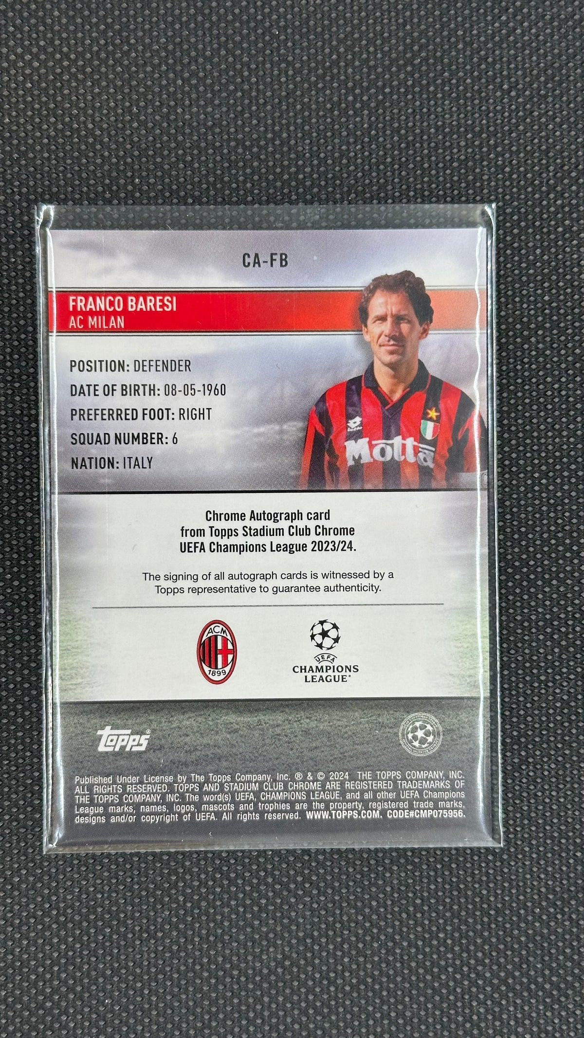 Franco Baresi Auto /25 Topps Chrome Stadium Club 2023/24