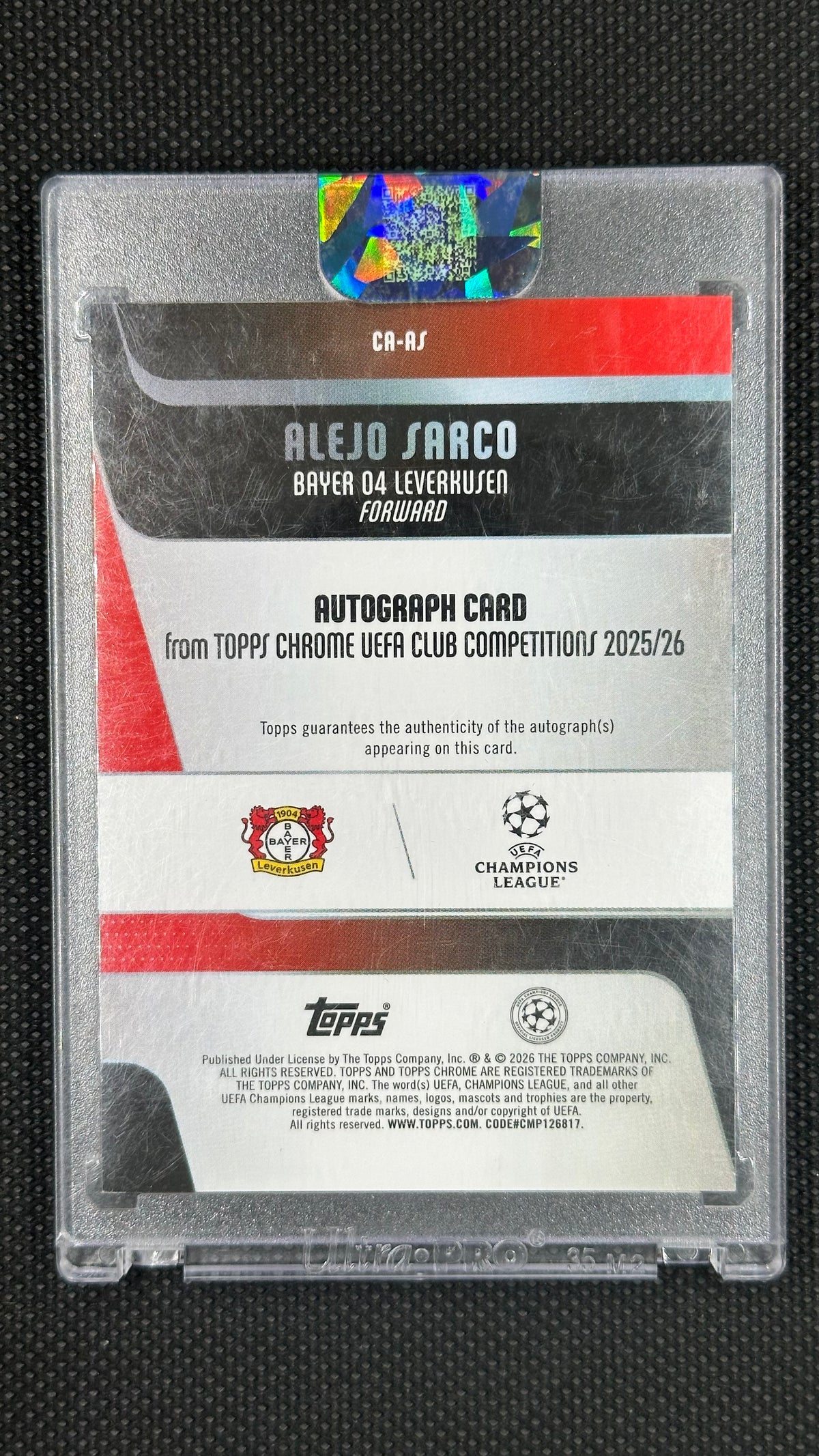 Alejo Sarco Auto Rookie /5 Topps Chrome 2025/26