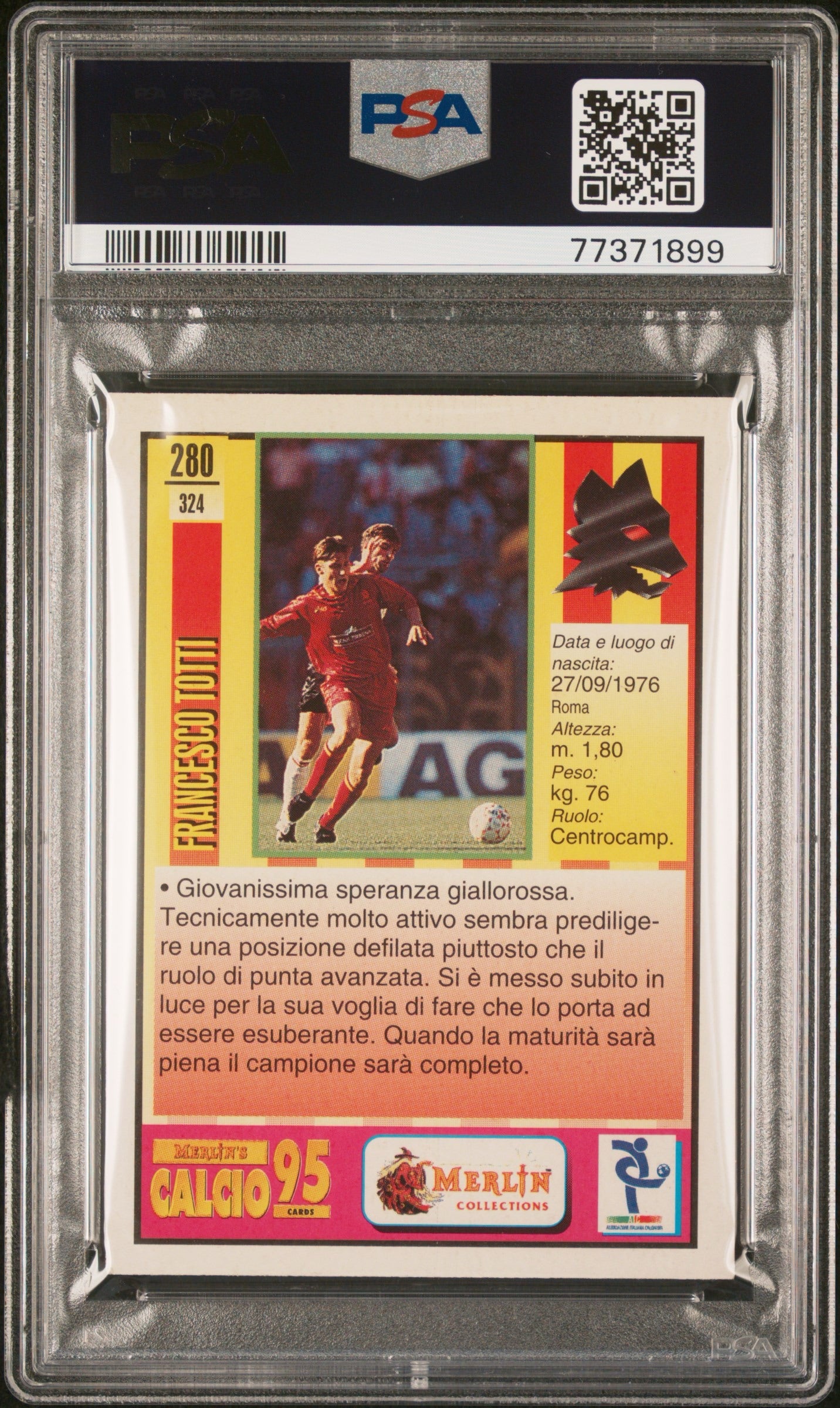 Francesco Totti 1994-95 Merlin Calcio 95 PSA 6 EX-MT