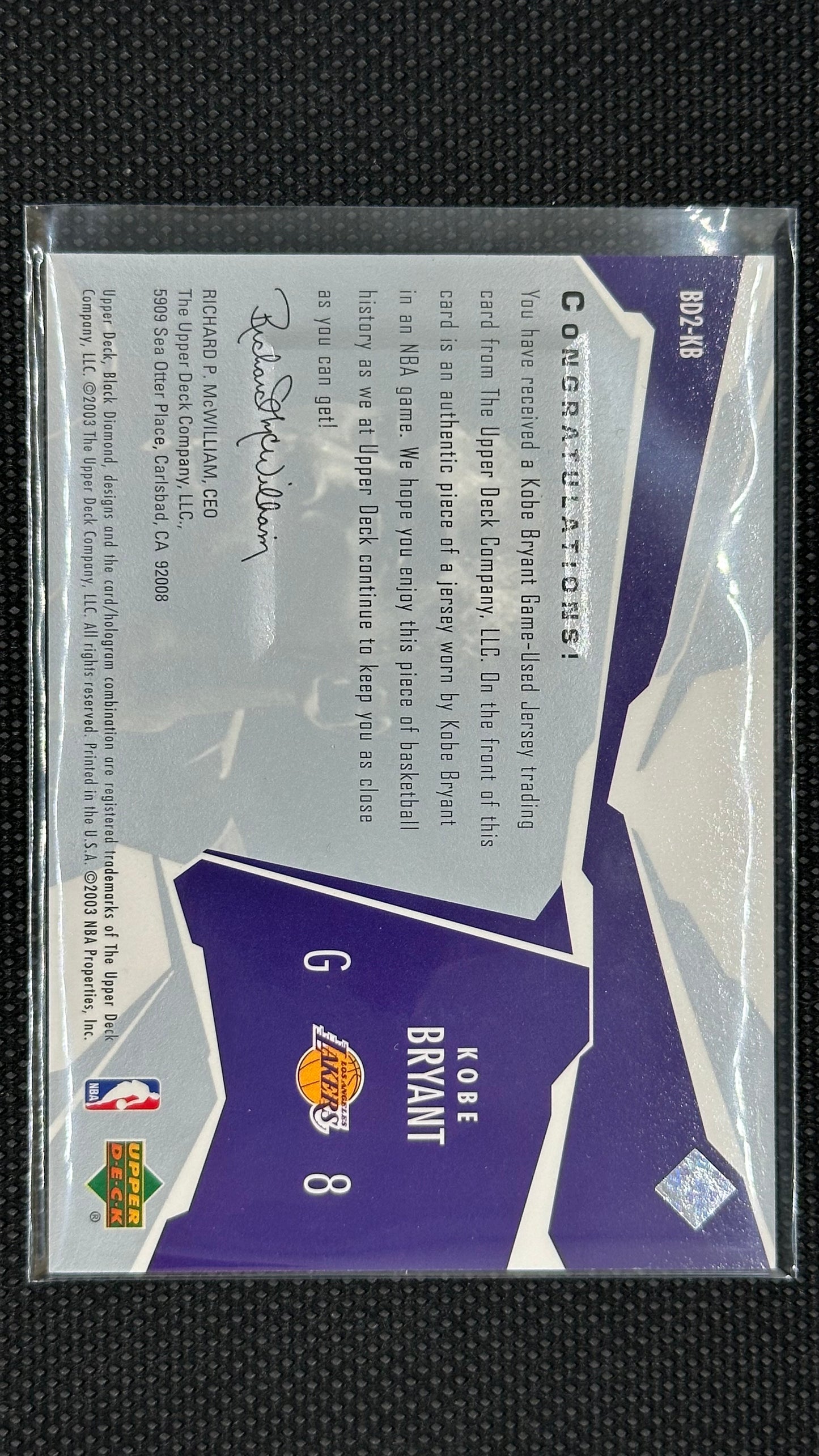 Kobe Bryant patch /250 match worn DOUBLE DIAMOND JERSEY panini