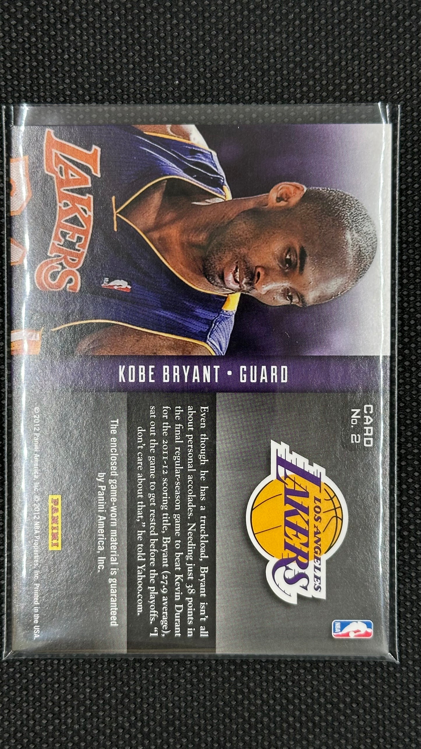 Kobe Bryant patch match worn panini inside the number prestige