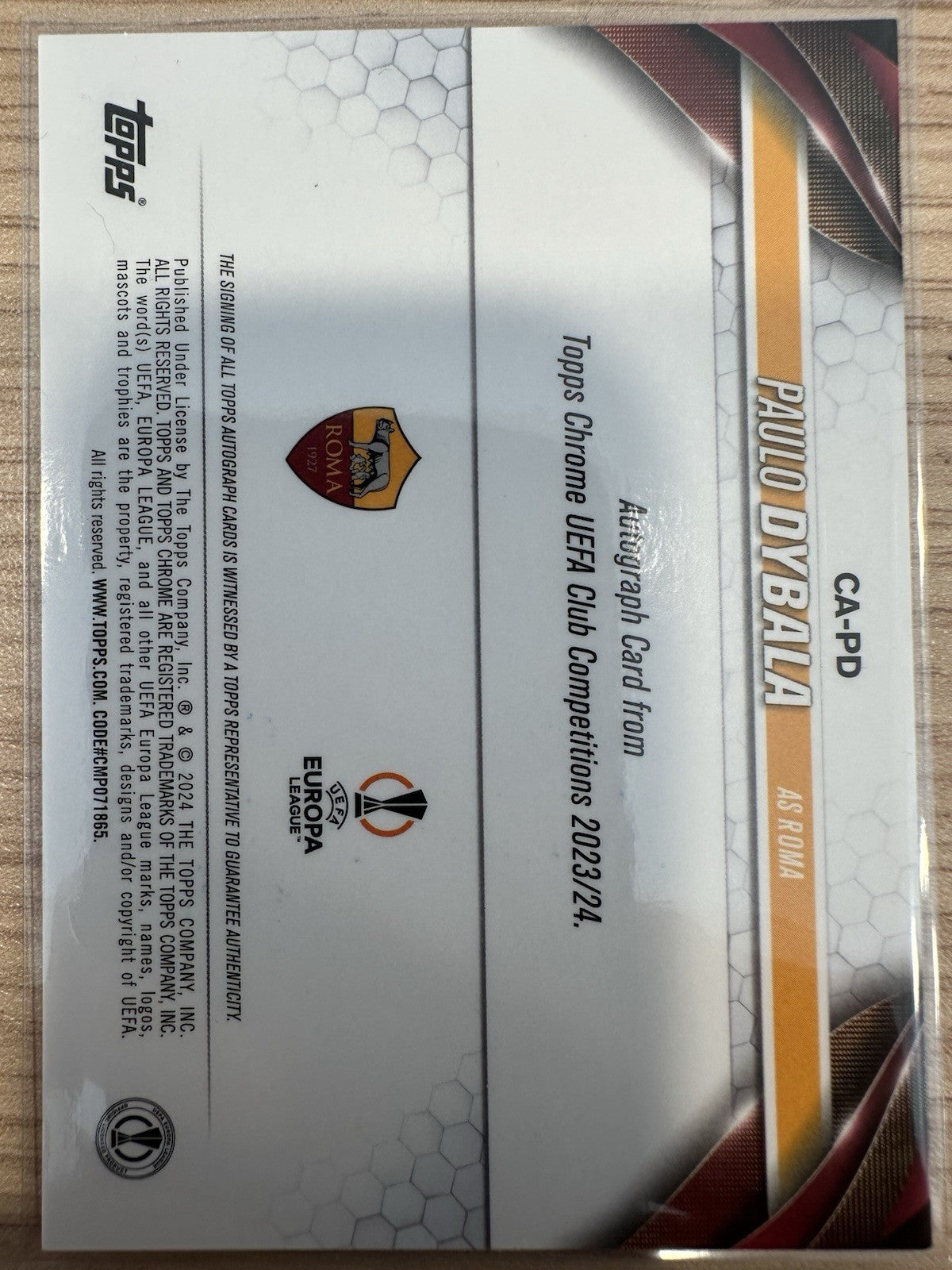 Paulo Dybala Autograph /25 Topps Chrome UEFA Club Competition 2023/24