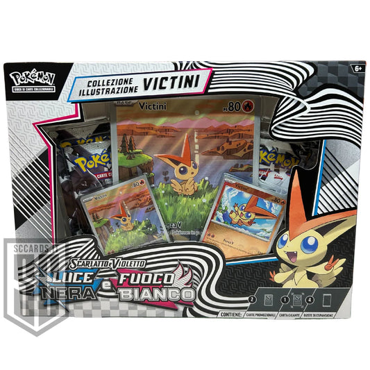 Pokemon Collezione con Illustruazione Victini Luce Nera e Fuoco Bianco Scalatto e Violetto (ITA)