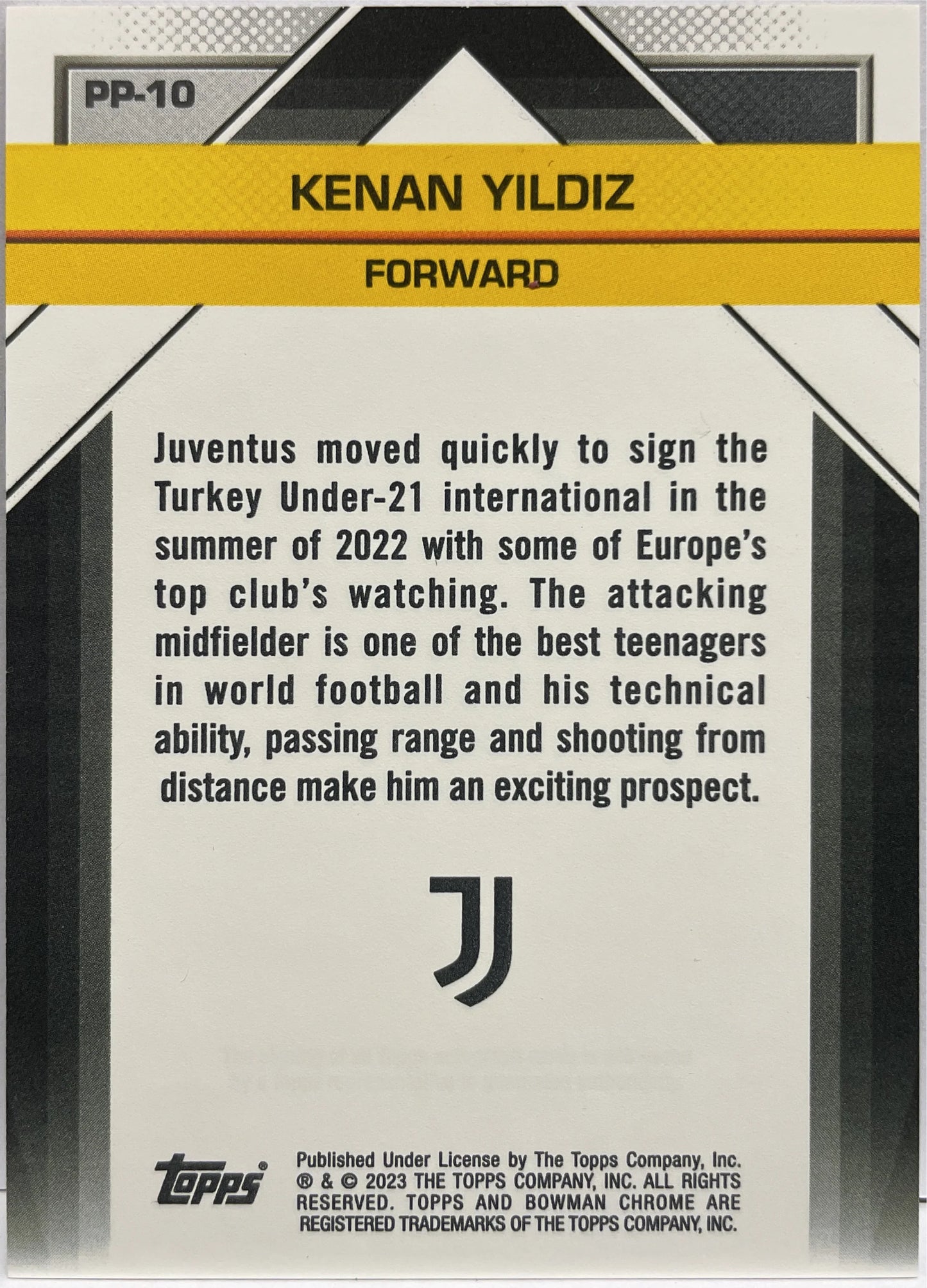 Kenan Yildiz Il Futuro Topps 1st Bowman Chrome 2023